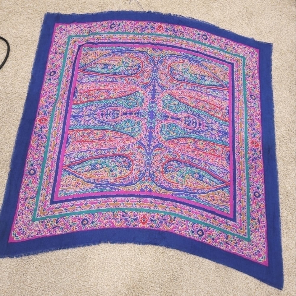 Anthropologie Womens Large Colorful Square Scarf Raw Hem